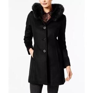 Forecaster Of Boston Women's Fox-Fur Trim A-Line Walker Coat Black Size 4